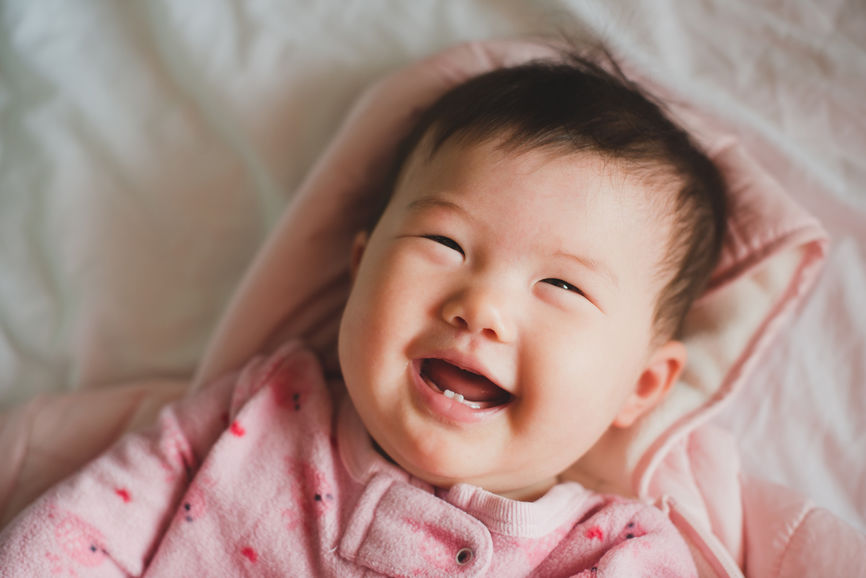 Happy Baby In Pink Fleece Jumper